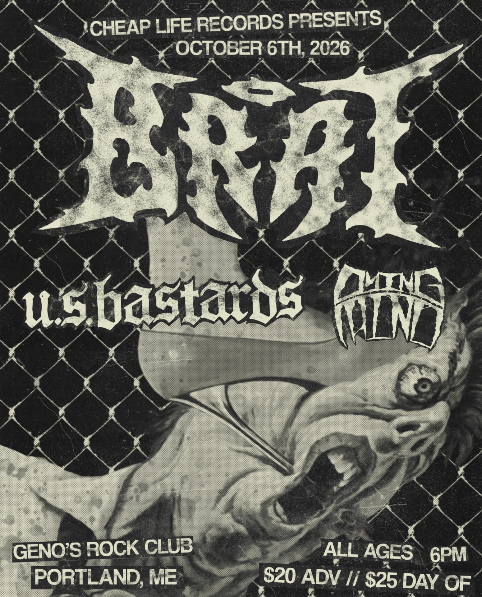 Brat with U.S. Bastards and Dying Mind at Geno's Rock Club in Portland, ME — October 6, 2026