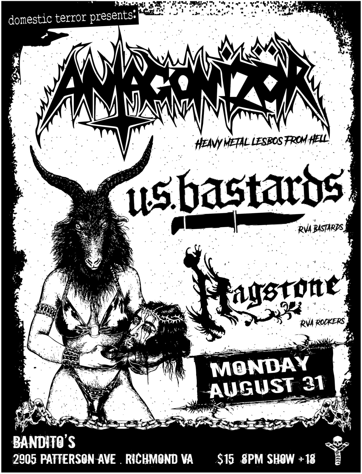 U.S. Bastards with Antagonizor and Hagstone at Bandito's in Richmond, VA — Monday August 31, 2026